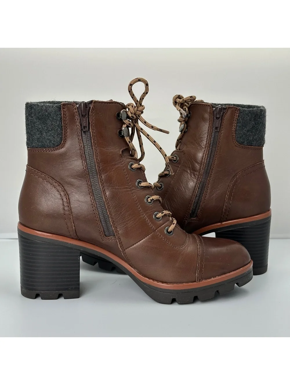 Naturalizer Varuna Waterproof Leather Lace Up Ankle Boots Brown Wool 7.5 womens